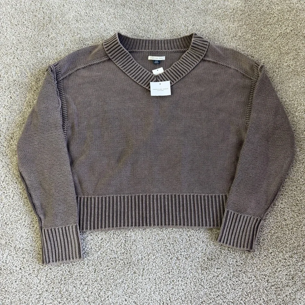 American Eagle Outfitters Sweater Womens Small Brown V Neck Chunky-Knit Pullover